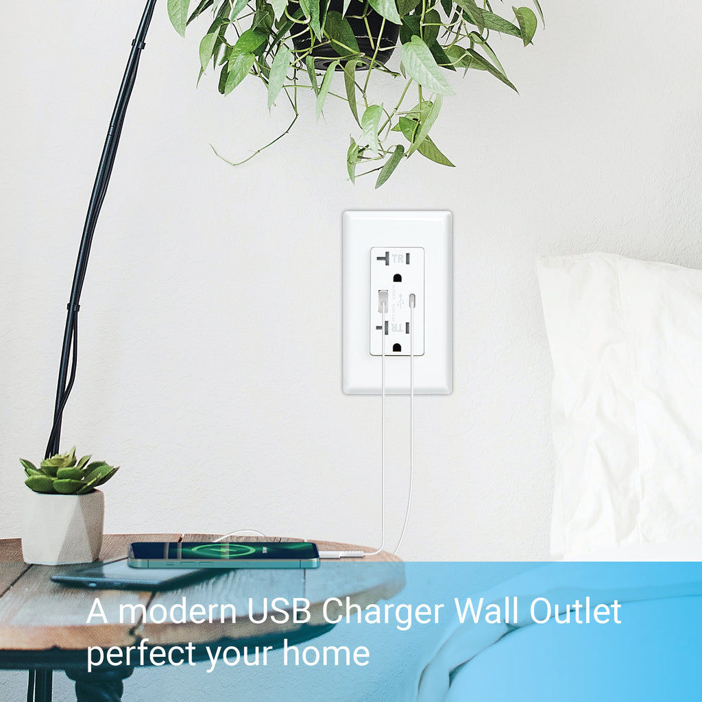 USB & Type C Smart outlet with 20A 125V TR 3.6A 5V DC