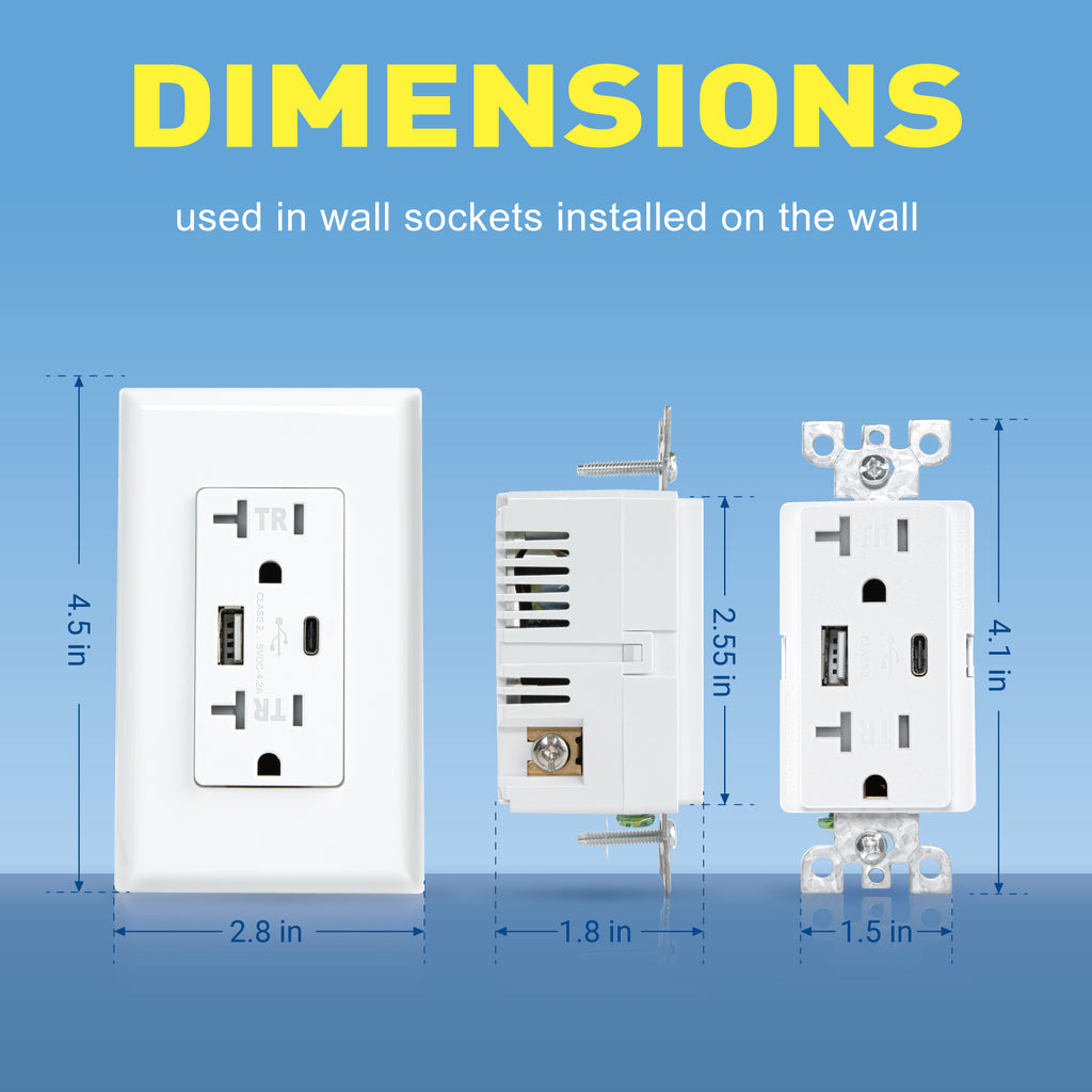USB & Type C Smart outlet with 20A 125V TR 3.6A 5V DC