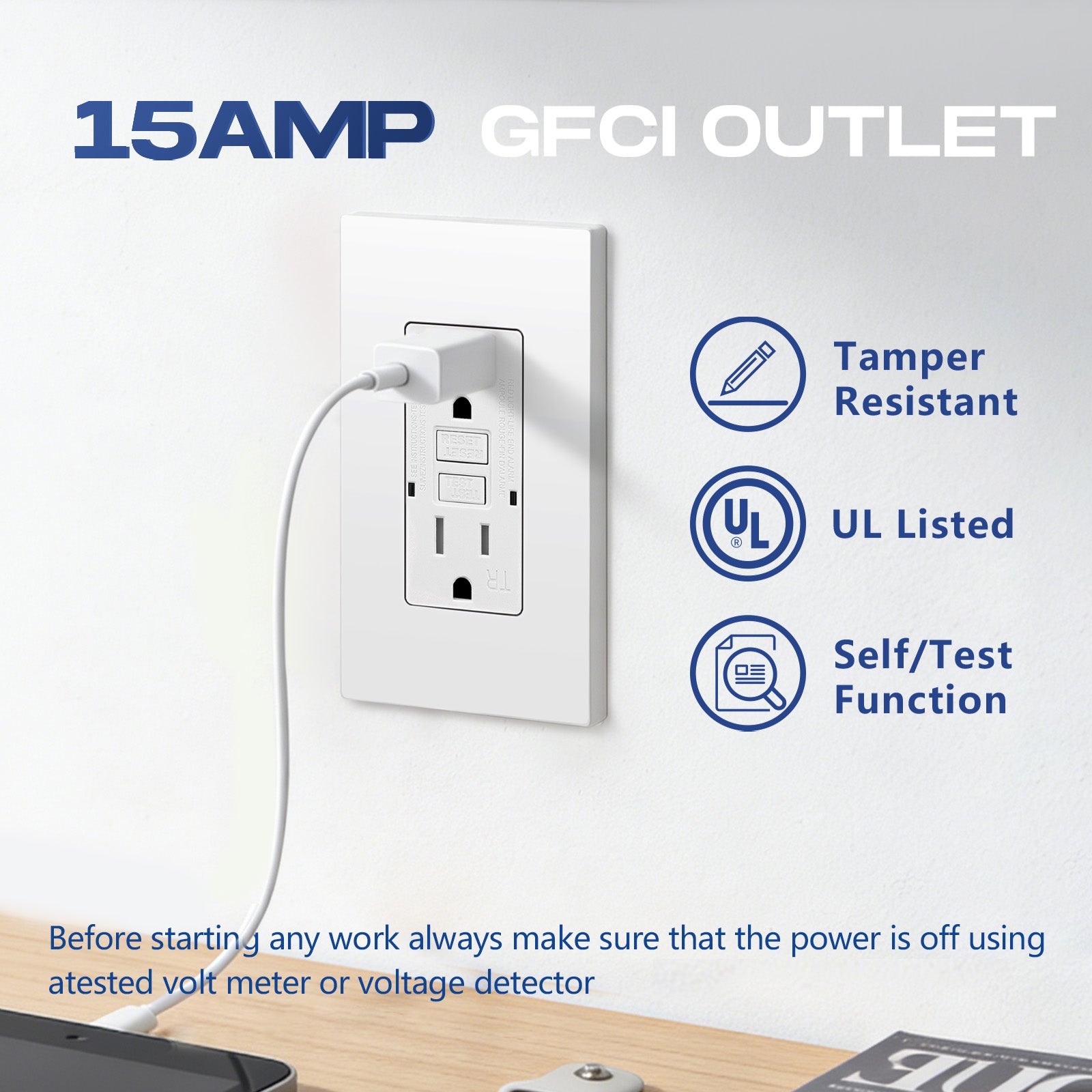 15 Amp WR TR Isolated Ground GFCI Duplex Receptacle 125V Wall Plates Included