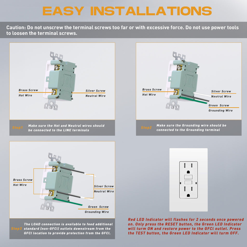 15 Amp WR TR Isolated Ground GFCI Duplex Receptacle 125V Wall Plates Included