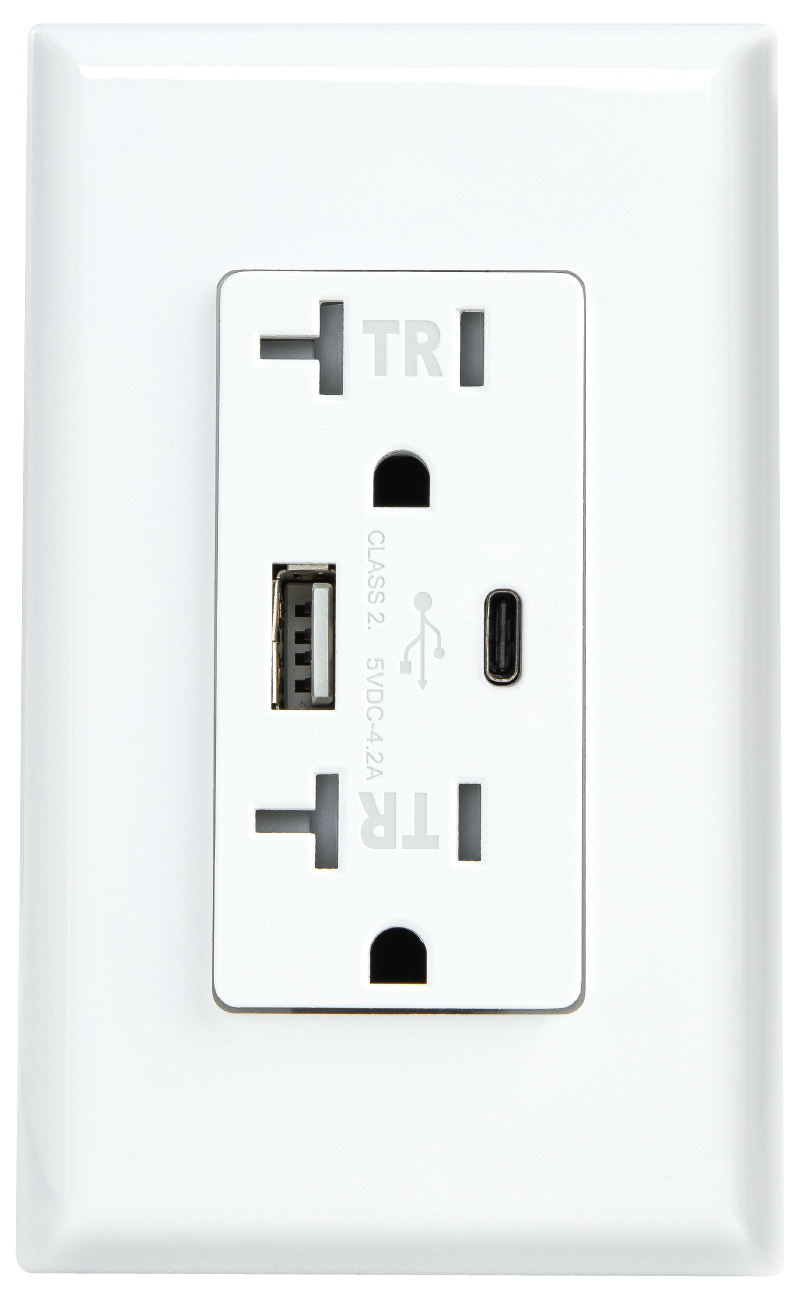 USB & Type C Smart outlet with 20A 125V TR 3.6A 5V DC